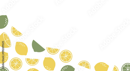 Fresh Citrus Fruit Lemon Slices and Halves Corner Border Design