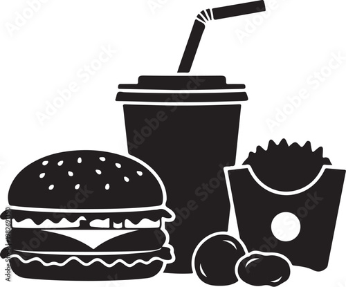 Fast Food Illustration with Burger and Drink