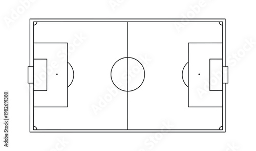 Aerial View Of Empty Soccer Field With Clear Boundary Lines, Goal Areas, Center Circle, And Penalty Spots, Ideal For Sports And Recreation Concepts.