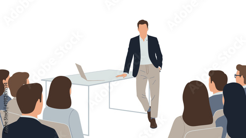 Business speaker presenting to an audience at a conference or meeting