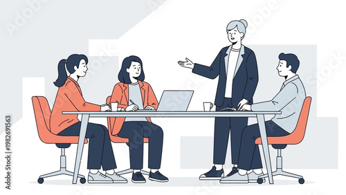 Business Team Meeting: Collaboration, Discussion, and Presentation in Modern Office