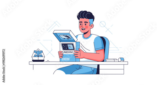 Man Unboxing New Gadget, Excited About Technology Purchase