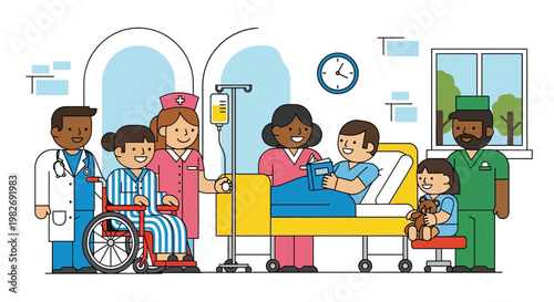 Dedicated healthcare professionals offering comprehensive patient care in a modern hospital environment, promoting well-being and speedy recovery