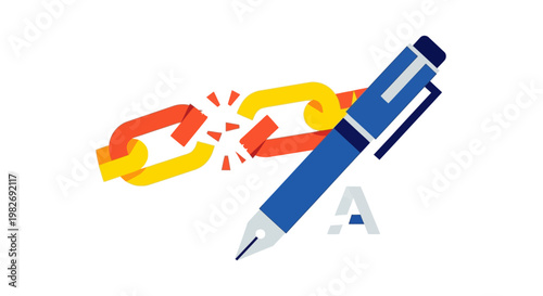 Breaking links with pen and ink illustration representing the power of writing to connect and disconnect concepts