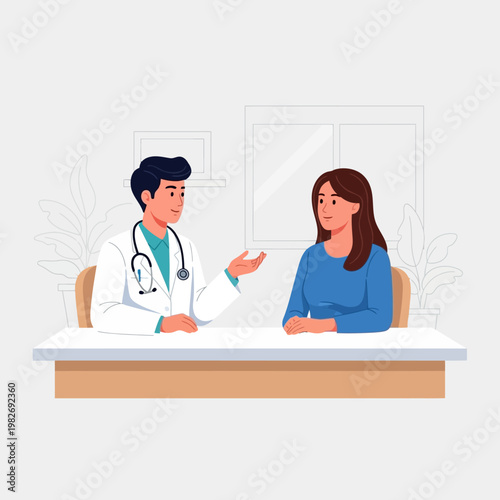 Doctor consulting patient in office, healthcare consultation, medical check-up, doctor-patient relationship