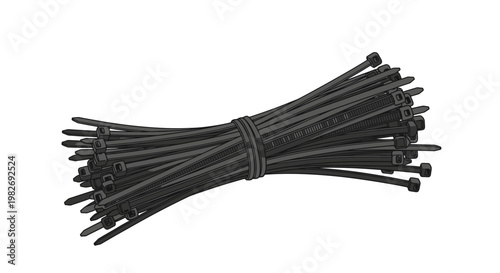 Bundle of Black Plastic Zip Ties for Cable Management and Organization