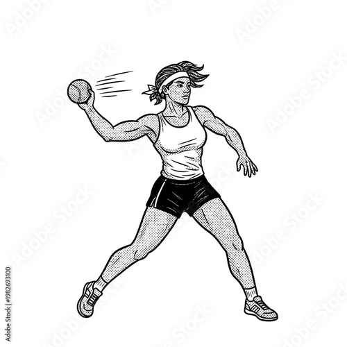 Woman Athlete Throwing Ball in Competition, Dynamic Action Shot, Sports Event