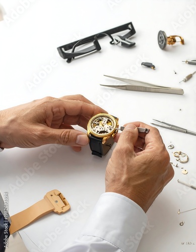 A person assembling a watch