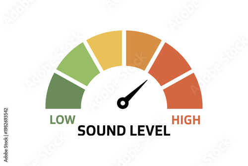 Sound level meter visualization showing noise intensity levels from low to high audio volume scale indicator modern clean vector illustration
