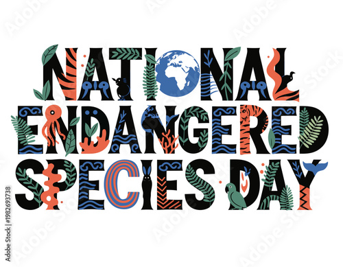 National Endangered Species Day Vector Illustration, Wildlife Conservation Awareness Design