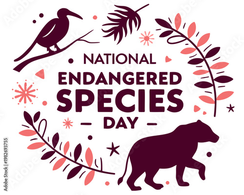 NATIONAL ENDANGERED SPECIES DAY vector illustration isolated on white background