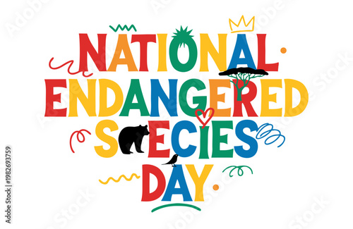 NATIONAL ENDANGERED SPECIES DAY vector illustration isolated on white background