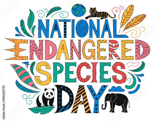 Endangered Species Day Vector Art, Animal Protection and Conservation Concept Isolated on White