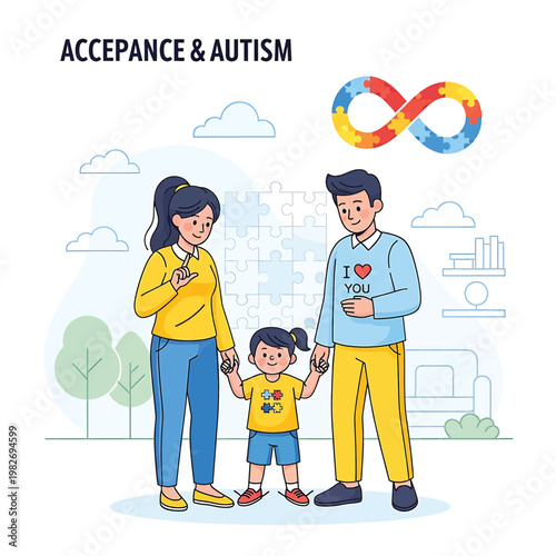 Family with autism awareness symbol 1.