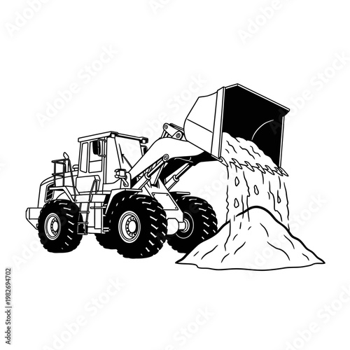 Front Loader Excavator Dumping Sand Pile Construction Site Machinery