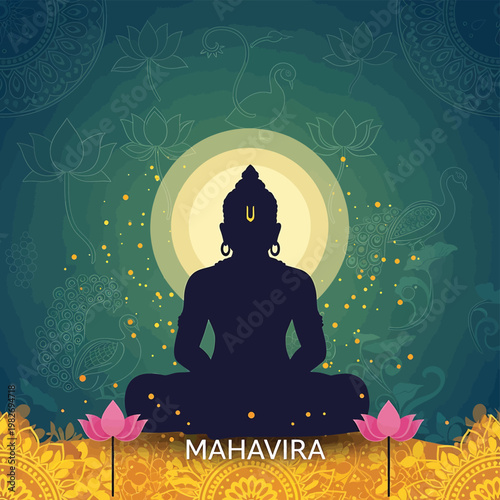 Silhouette of Mahavira in Meditation Posture.