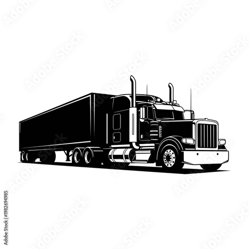 Black semi-trailer truck, freight transport, logistics, highway transportation, commercial vehicle