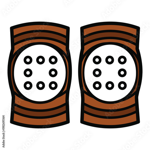 Brown knee pads with white and black details  protective gear icon