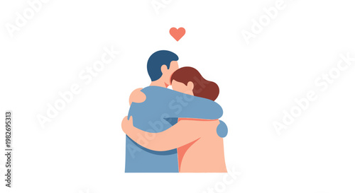 Loving couple embracing heart above affectionate moment tender scene romantic gesture minimalistic flat design vector illustration