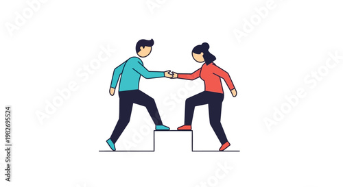 Man helping woman step up teamwork and support concept flat vector illustration of two people holding hands