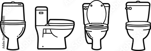 Toilet design variations a technical illustration with four different views and silhouette