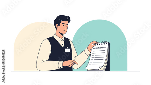 Man checking appointment list on clipboard, business scheduling concept