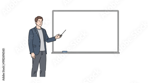 Man pointing at whiteboard, presentation, teaching, business meeting, explanation, education