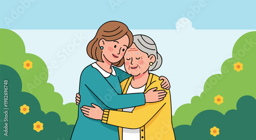 Woman Hugging Senior Lady.