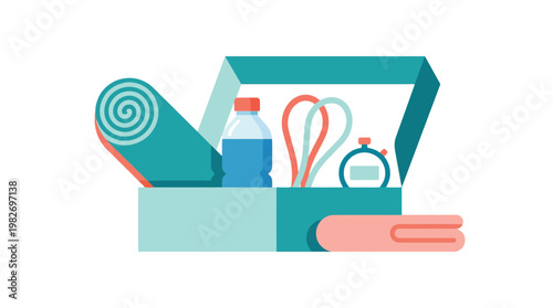 First aid kit with medical supplies and tools.