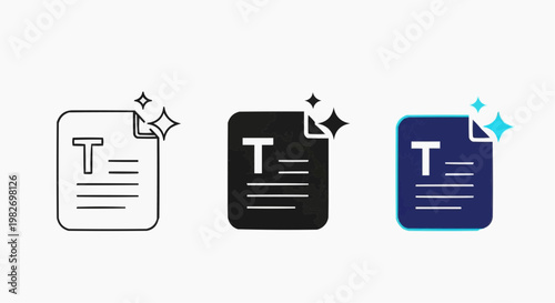 AI Content Generation Icons Set, Magic Writing and Text Editing Vector Symbols