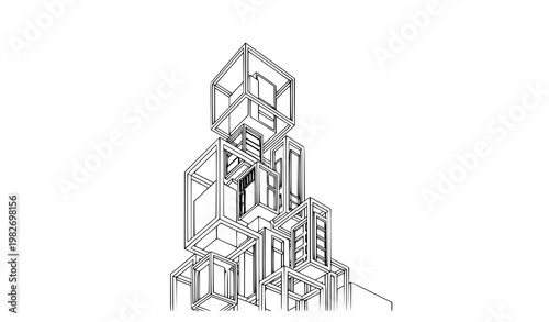 Title:
Minimal futuristic urban building line art vector with abstract architecture conceptual construction design