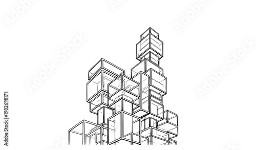 Title:
3D abstract urban building vector illustration with futuristic architecture outline design construction concept