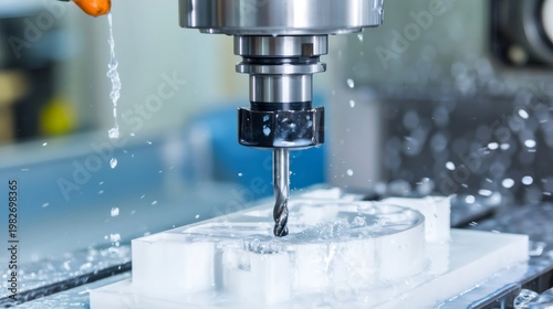 CNC machining processing plastic with cooling liquid
