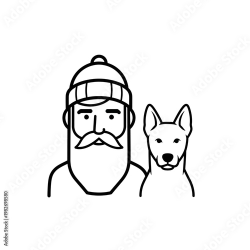 Bearded Man in Beanie with Dog, Outdoor Adventure, Best Friends