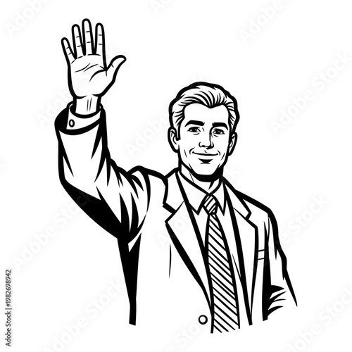 Man in Suit Waving Hand Hello Greeting Business Professional