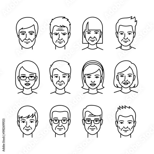 Diverse People Faces Collection: Men and Women, Various Ages and Styles