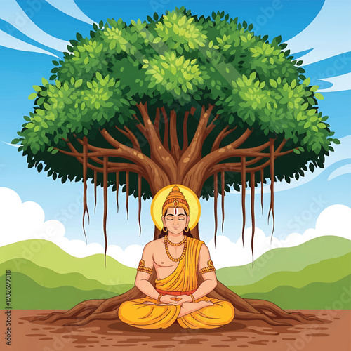 Hindu Sadhu Meditates Peacefully Outdoors.