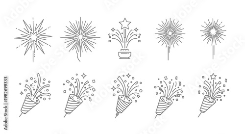Fireworks illustrations in black and white.
