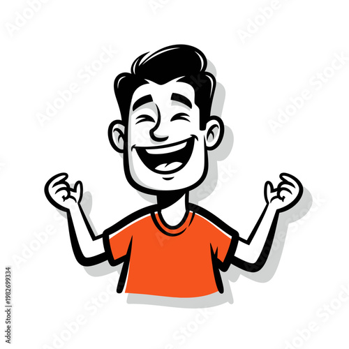 Excited Man Laughing Joyfully with Arms Raised in Celebration