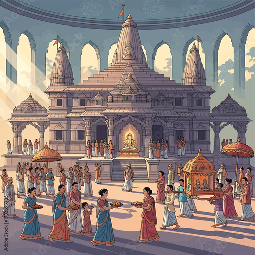 Hindu Temple Architecture and Worshipers.