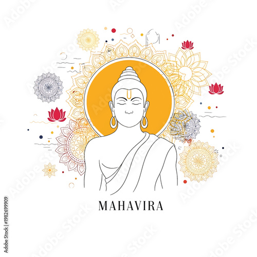 Illustration of a serene Buddha figure.