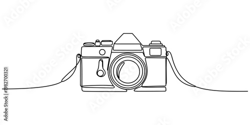continuous one line drawing Vintage old film photo camera isolated on white background