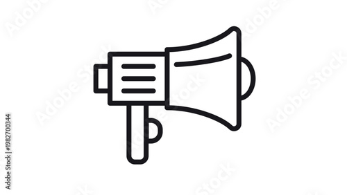 Megaphone vector icon, minimalist black line art bullhorn illustration for marketing, communication, and public announcements, scalable symbol for business, advertising, and social media.