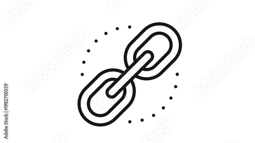Konstfotografi Minimalist black vector icon illustration of interlocking chain links, representing connection, security, and networking, featuring a clean line art design with a dotted circular border