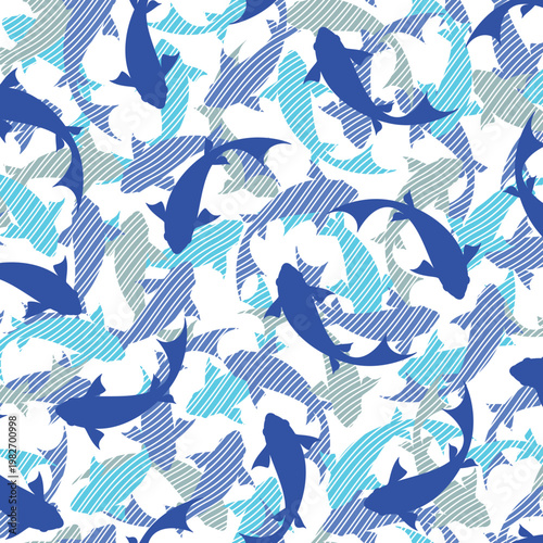 Abstract seamless pattern composed of fish,