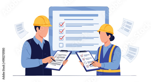Construction Workers Checklist. Teamwork. Safety. Planning.