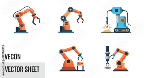 Robotic Arms Set: Industrial Automation, Manufacturing, Technology, Engineering Icons