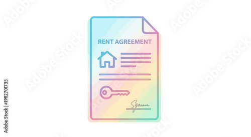 Rent Agreement Document with House Icon and Key, Property Lease Contract