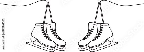 Vector isolated two pair couple hanging ice skates for figure skating. one line icon drawing vector