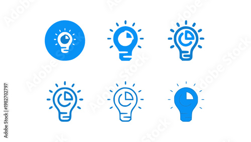 Blue icons symbolizing solutions and innovation concepts. Suitable for startups and technology.